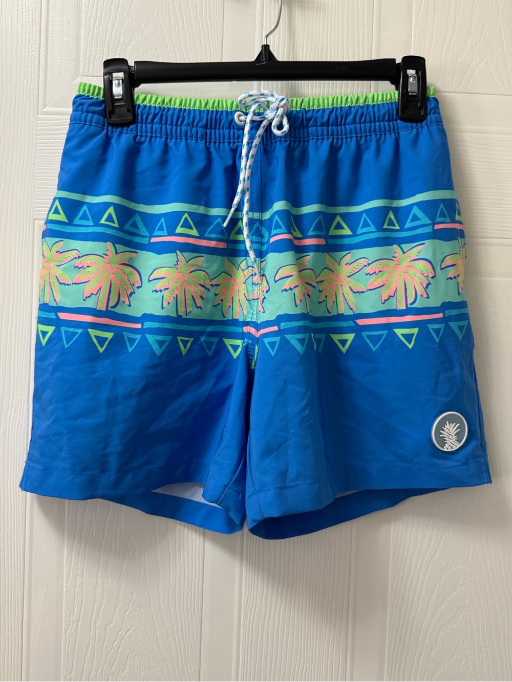 chubbies Bright Blue Pineapple Swim Shorts with Neon Green Waistband
